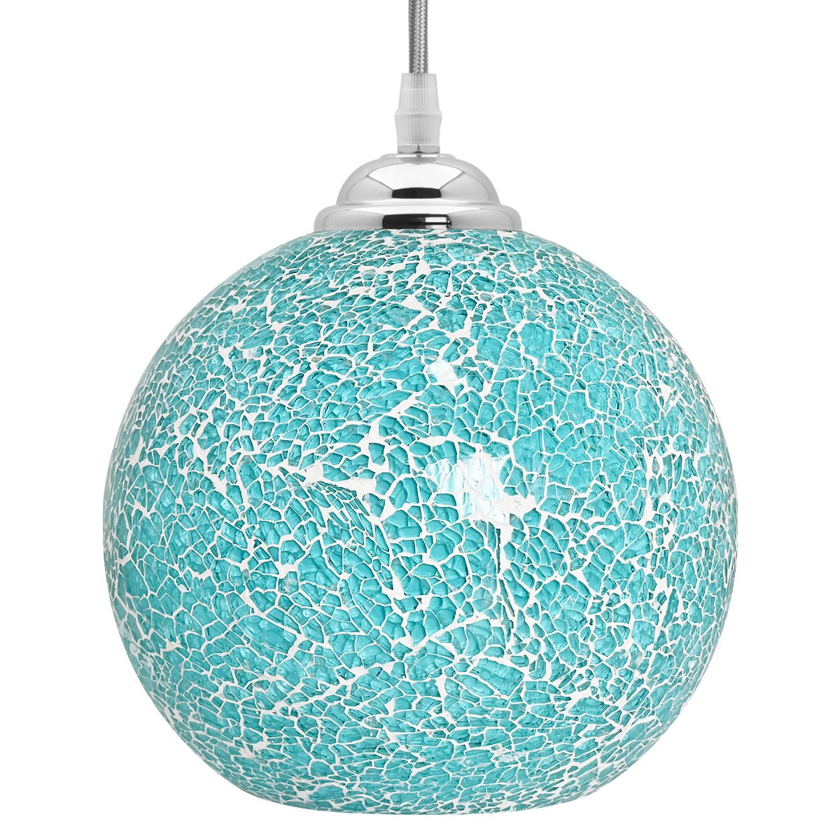 Vintage Ceiling Crackle Blue Mosaic Globe Glass Pendant Light - Energy Light Bulbs - Free delivery on all orders