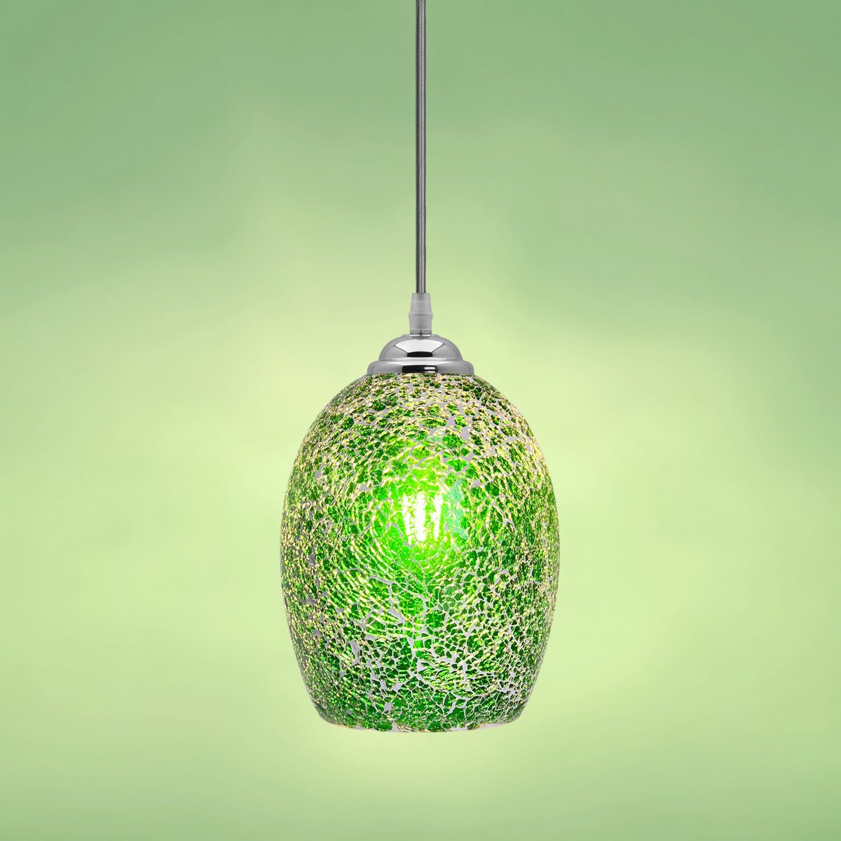 Vintage Ceiling Crackle Green Mosaic Glass Pendant Light - Energy Light Bulbs - Free delivery on all orders