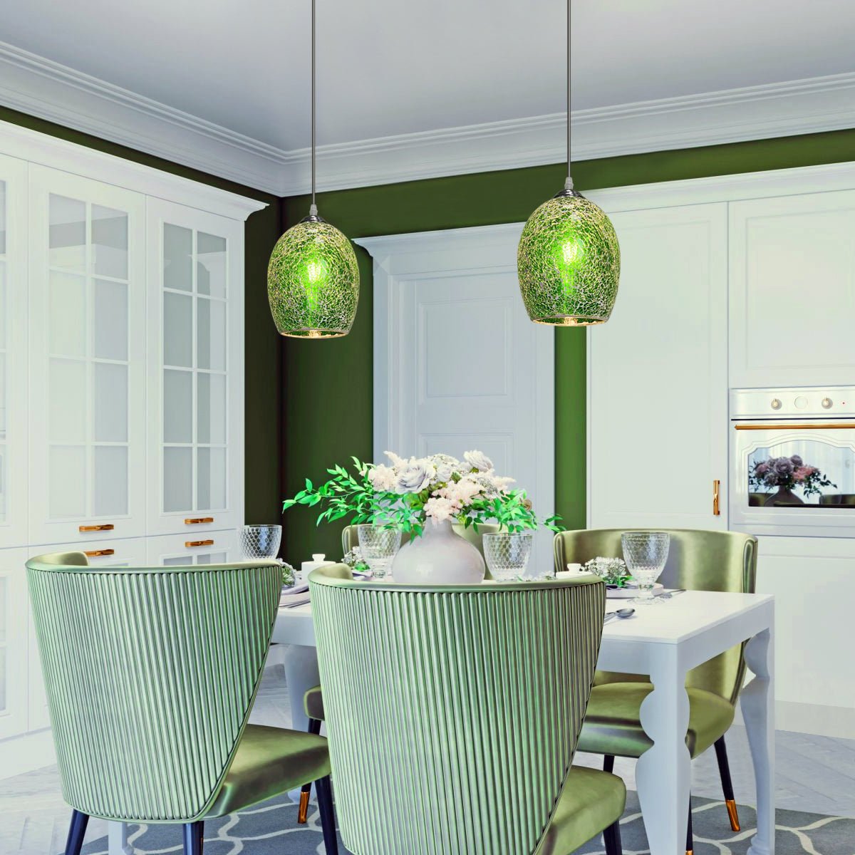Vintage Ceiling Crackle Green Mosaic Glass Pendant Light - Energy Light Bulbs - Free delivery on all orders