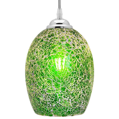 Vintage Ceiling Crackle Green Mosaic Glass Pendant Light - Energy Light Bulbs - Free delivery on all orders