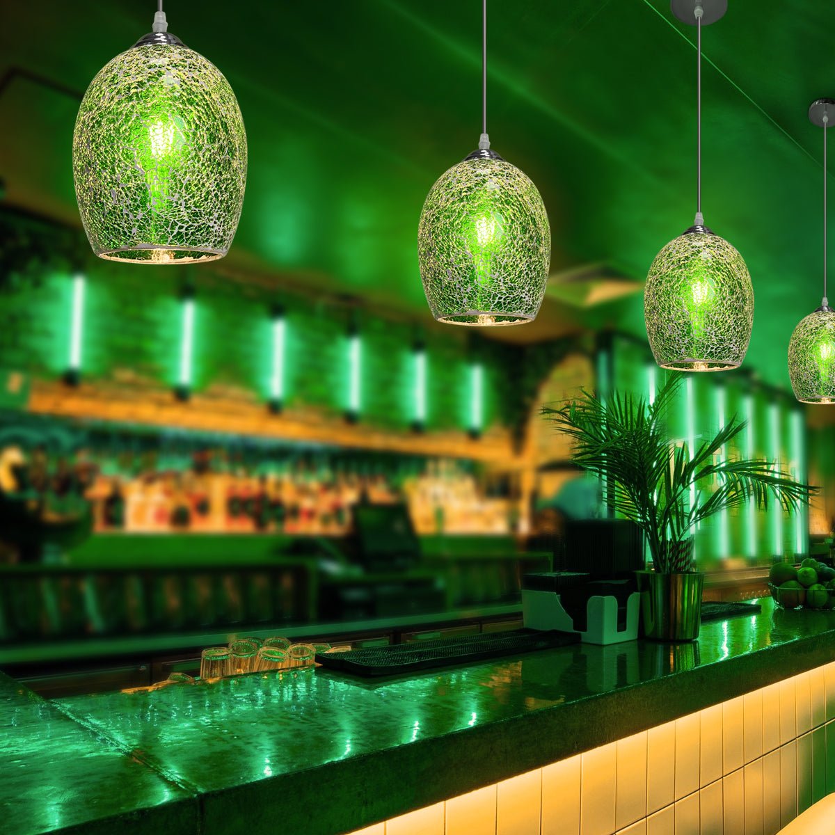 Vintage Ceiling Crackle Green Mosaic Glass Pendant Light - Energy Light Bulbs - Free delivery on all orders