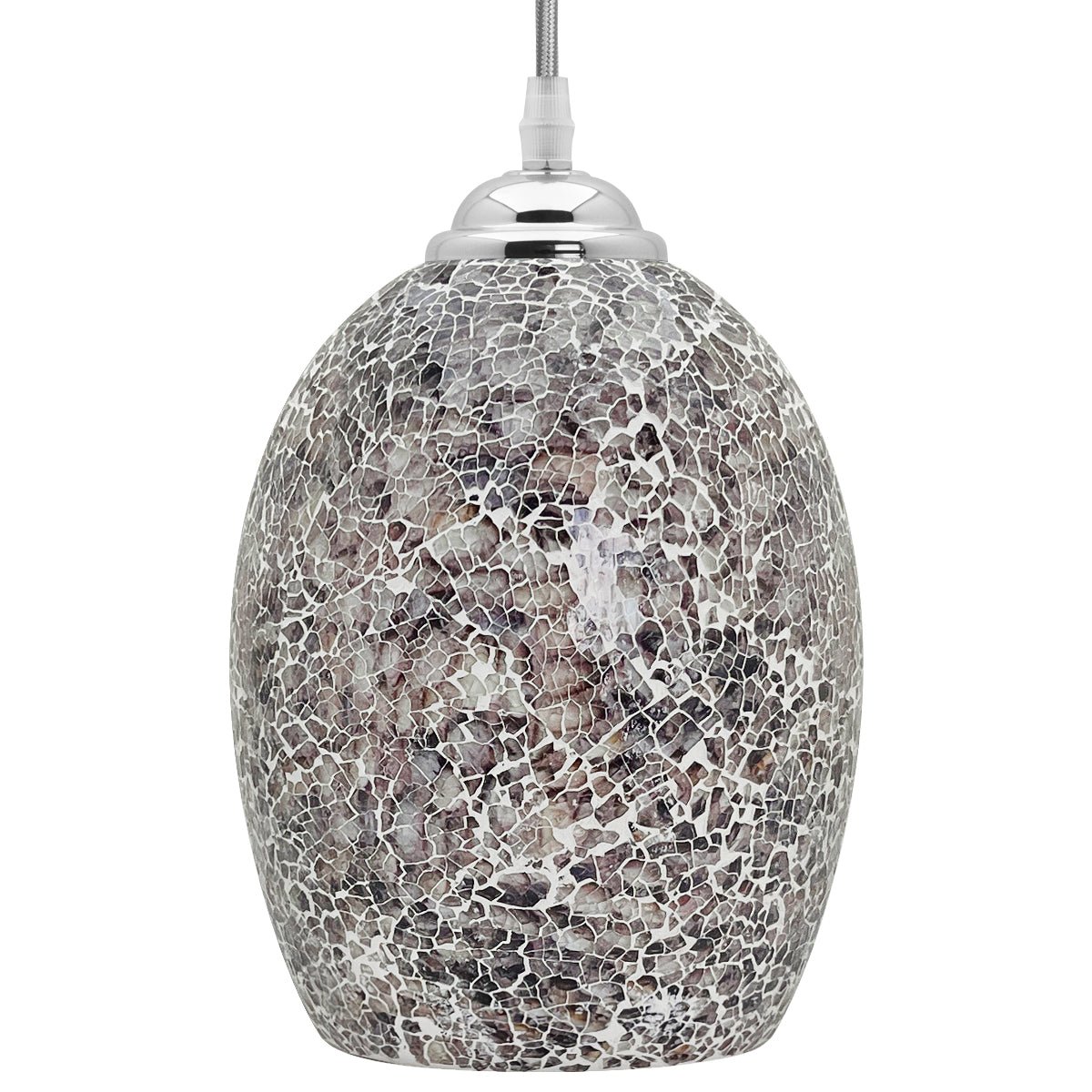 Vintage Ceiling Crackle Grey Mosaic Glass Pendant Light - Energy Light Bulbs - Free delivery on all orders