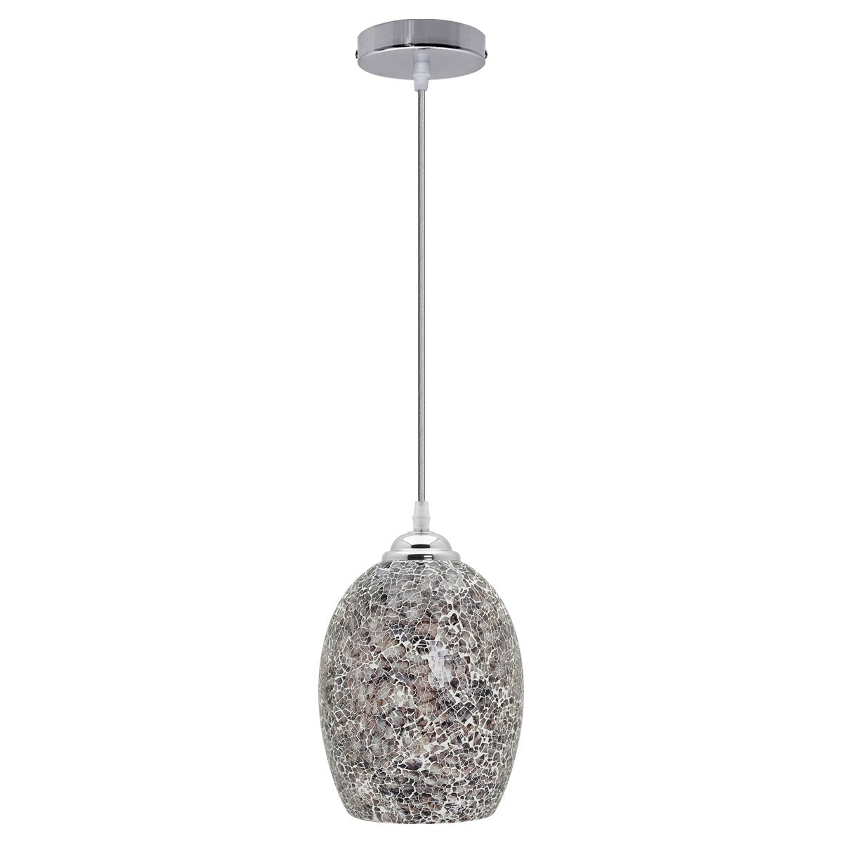 Vintage Ceiling Crackle Grey Mosaic Glass Pendant Light - Energy Light Bulbs - Free delivery on all orders