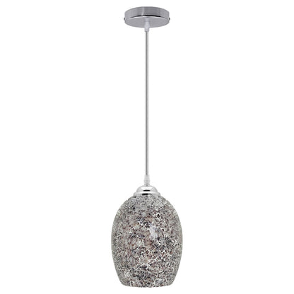 Vintage Ceiling Crackle Grey Mosaic Glass Pendant Light - Energy Light Bulbs - Free delivery on all orders