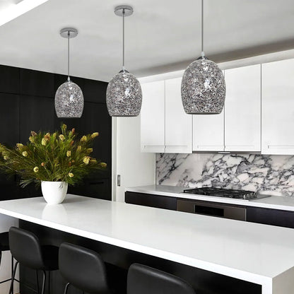 Vintage Ceiling Crackle Grey Mosaic Glass Pendant Light - Energy Light Bulbs - Free delivery on all orders