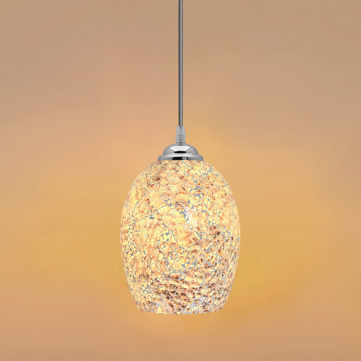 Vintage Ceiling Crackle Grey Mosaic Glass Pendant Light - Energy Light Bulbs - Free delivery on all orders
