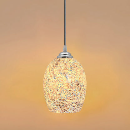 Vintage Ceiling Crackle Grey Mosaic Glass Pendant Light - Energy Light Bulbs - Free delivery on all orders