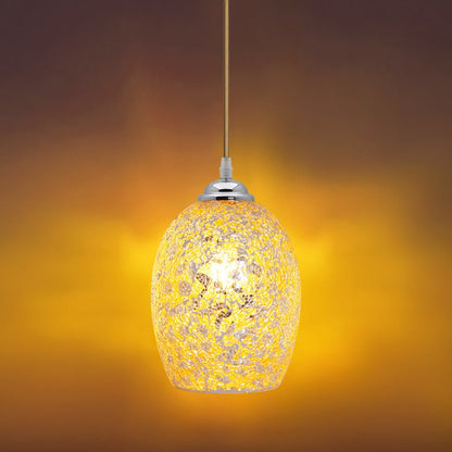 Vintage Ceiling Crackle Yellow Mosaic Glass Pendant Light - Energy Light Bulbs - Free delivery on all orders