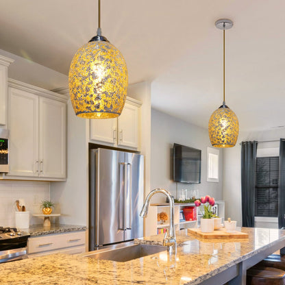 Vintage Ceiling Crackle Yellow Mosaic Glass Pendant Light - Energy Light Bulbs - Free delivery on all orders