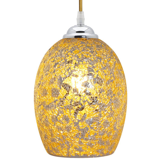 Vintage Ceiling Crackle Yellow Mosaic Glass Pendant Light - Energy Light Bulbs - Free delivery on all orders