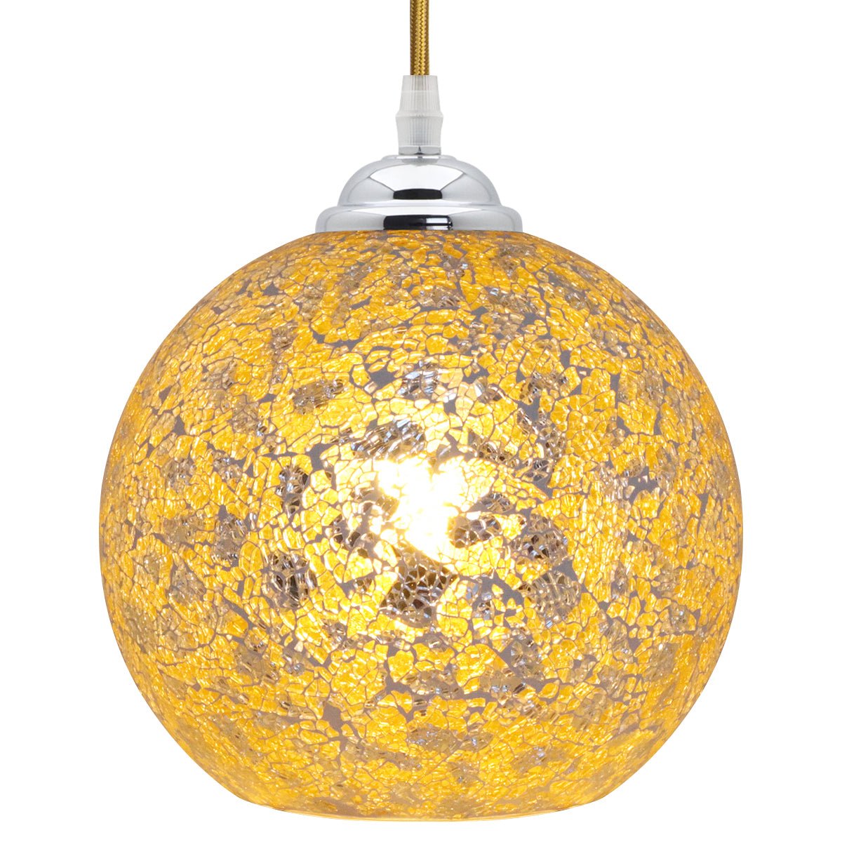 Vintage Ceiling Crackle Yellow Mosaic Globe Glass Pendant Light - Energy Light Bulbs - Free delivery on all orders