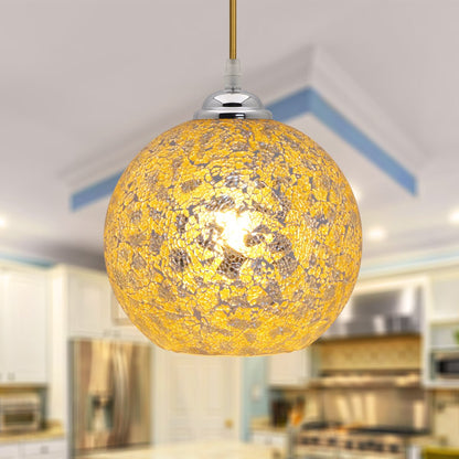 Vintage Ceiling Crackle Yellow Mosaic Globe Glass Pendant Light - Energy Light Bulbs - Free delivery on all orders