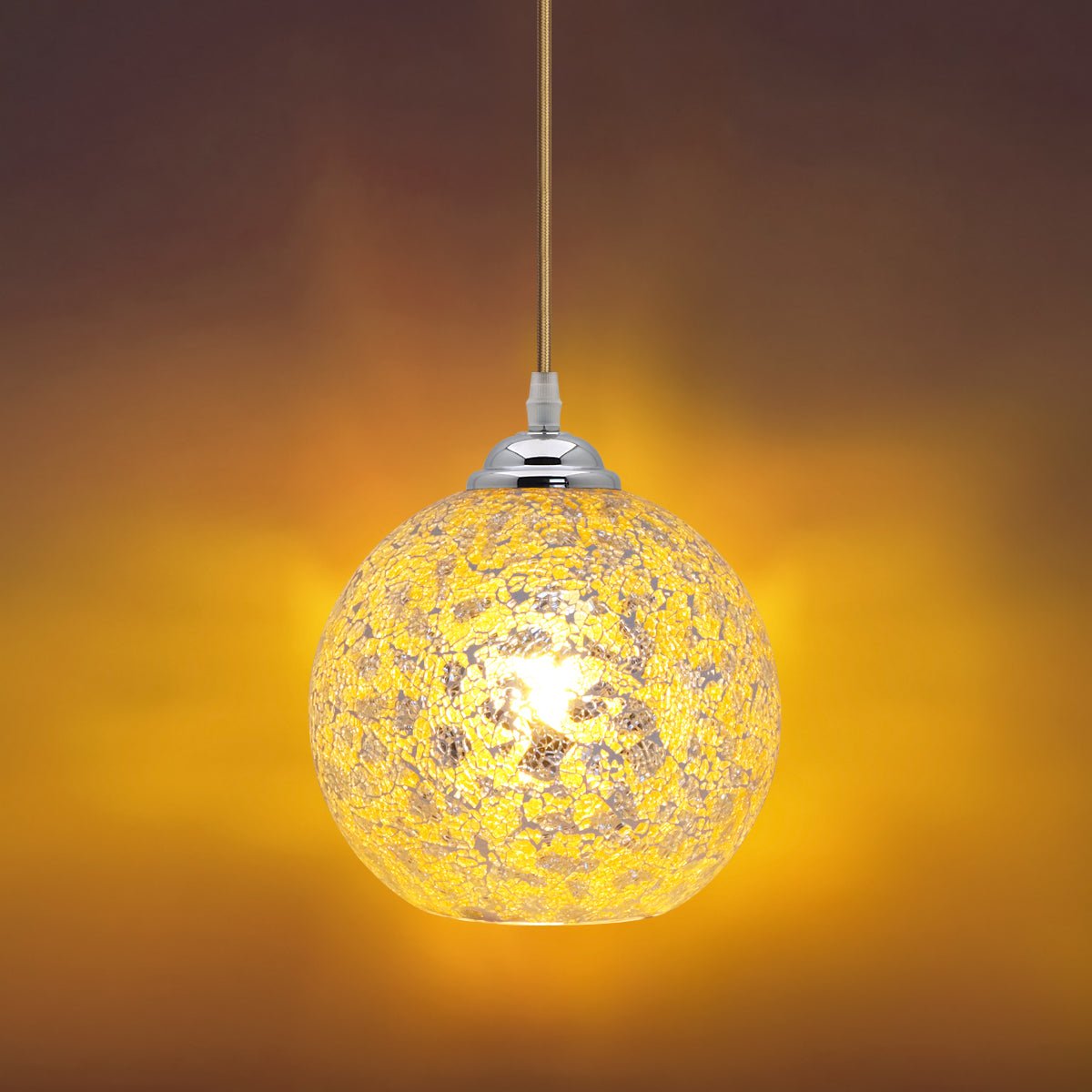 Vintage Ceiling Crackle Yellow Mosaic Globe Glass Pendant Light - Energy Light Bulbs - Free delivery on all orders