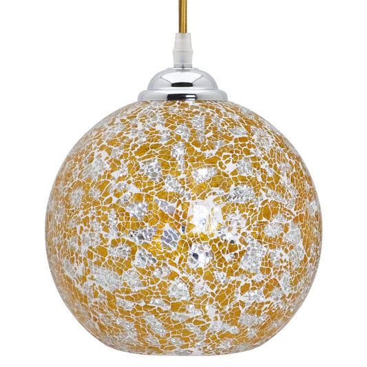 Vintage Ceiling Crackle Yellow Mosaic Globe Glass Pendant Light - Energy Light Bulbs - Free delivery on all orders