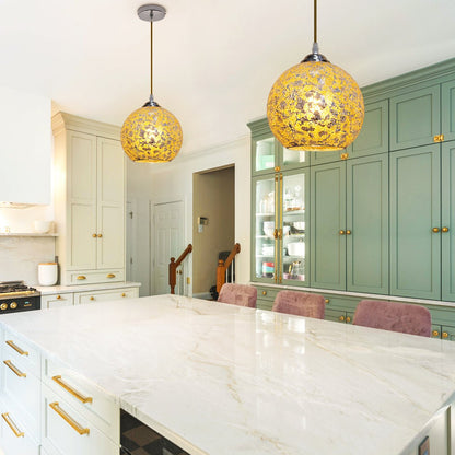 Vintage Ceiling Crackle Yellow Mosaic Globe Glass Pendant Light - Energy Light Bulbs - Free delivery on all orders