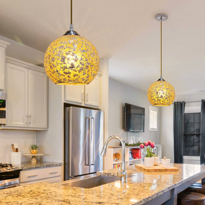 Vintage Ceiling Crackle Yellow Mosaic Globe Glass Pendant Light - Energy Light Bulbs - Free delivery on all orders