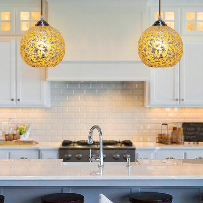 Vintage Ceiling Crackle Yellow Mosaic Globe Glass Pendant Light - Energy Light Bulbs - Free delivery on all orders