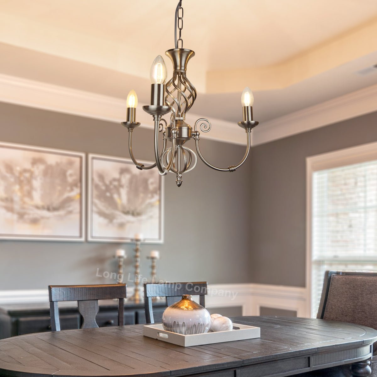 Vintage Ceiling Pendant Light Brushed Chrome Antique Hanging Chandelier Candle Lantern - Energy Light Bulbs - Free delivery on all orders