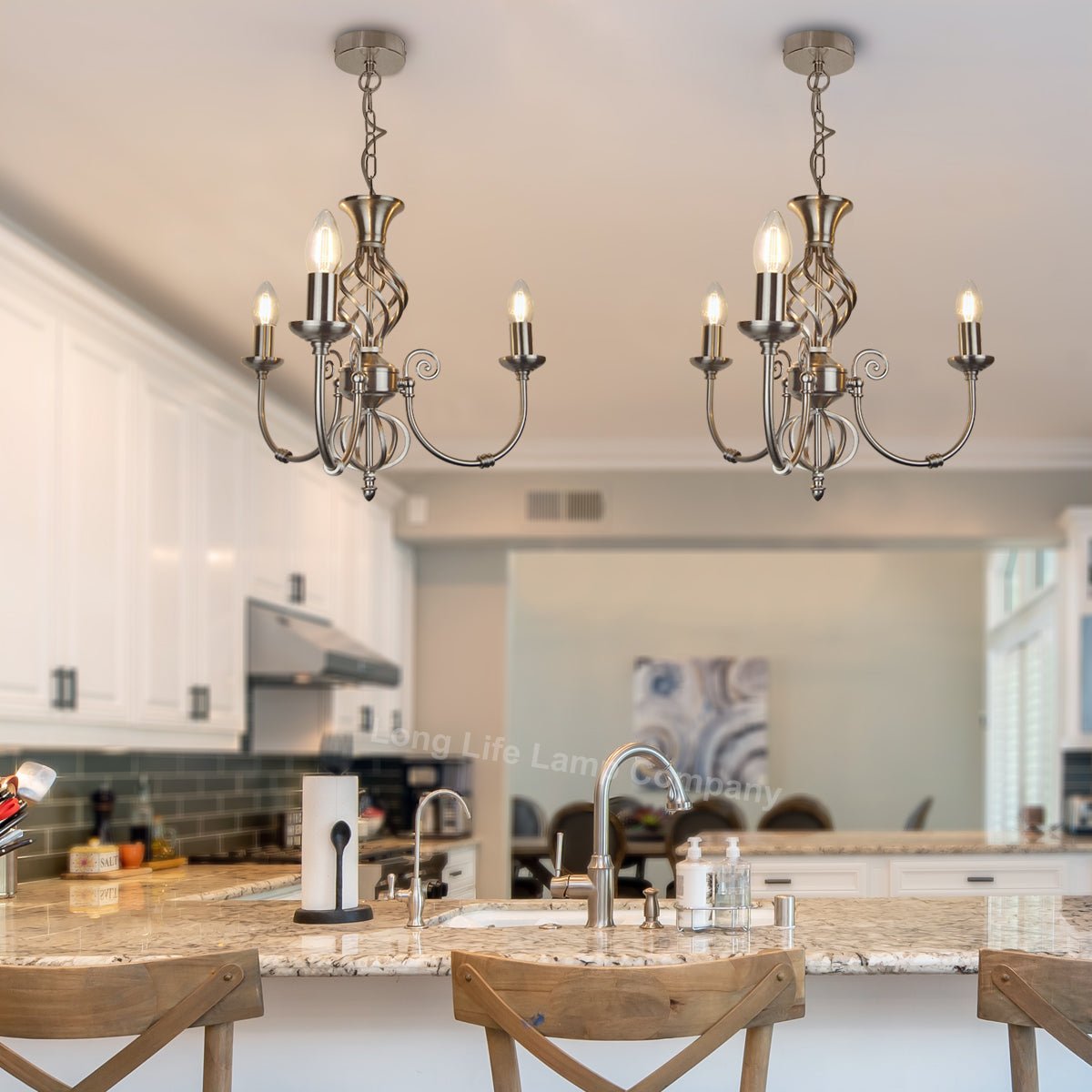 Vintage Ceiling Pendant Light Brushed Chrome Antique Hanging Chandelier Candle Lantern - Energy Light Bulbs - Free delivery on all orders