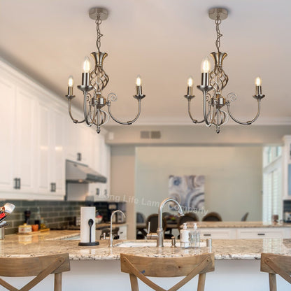 Vintage Ceiling Pendant Light Brushed Chrome Antique Hanging Chandelier Candle Lantern - Energy Light Bulbs - Free delivery on all orders