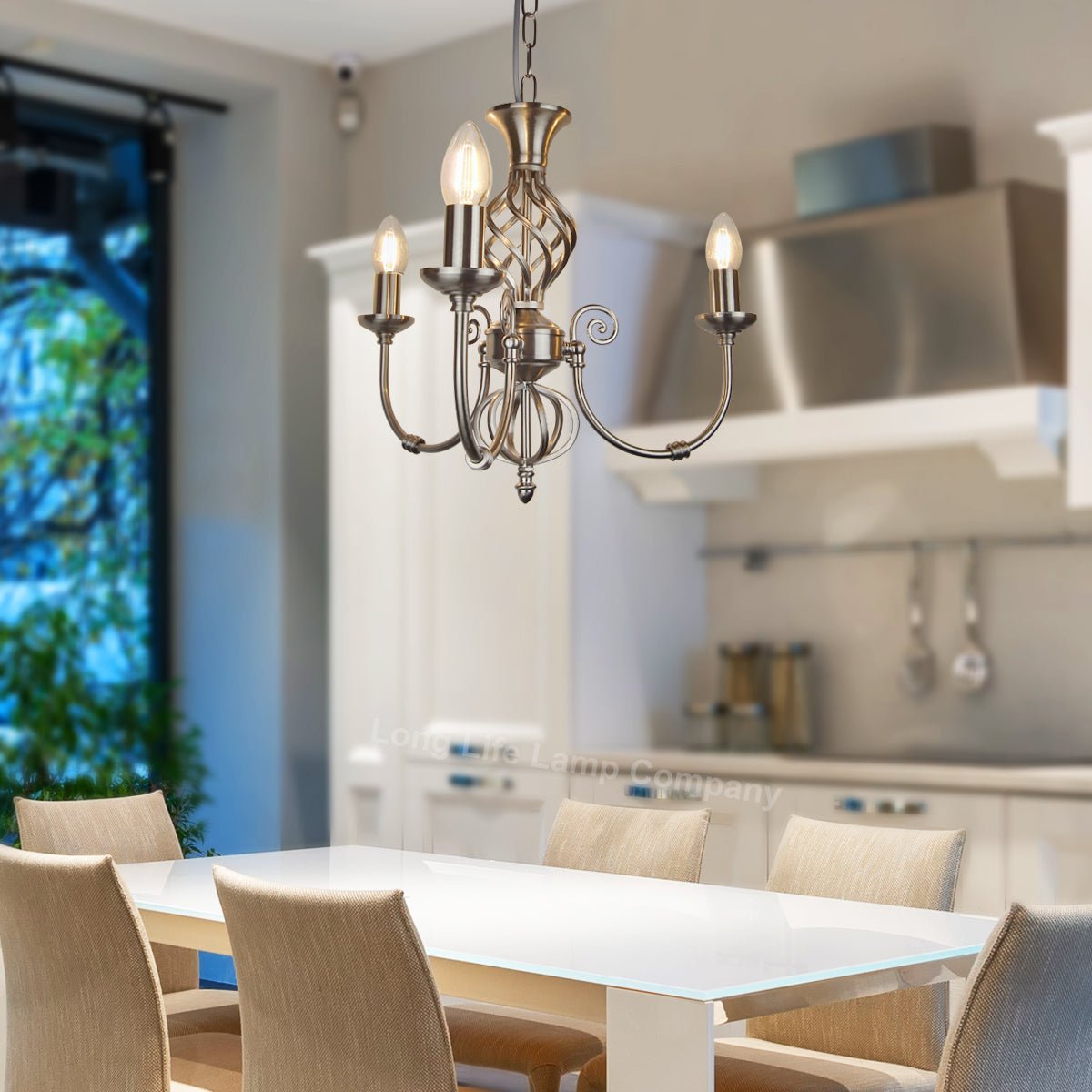 Vintage Ceiling Pendant Light Brushed Chrome Antique Hanging Chandelier Candle Lantern - Energy Light Bulbs - Free delivery on all orders