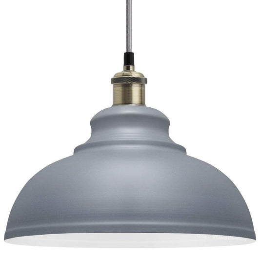 Vintage Ceiling Pendant Light Shade Grey Metal Brass Holder - Energy Light Bulbs - Free delivery on all orders