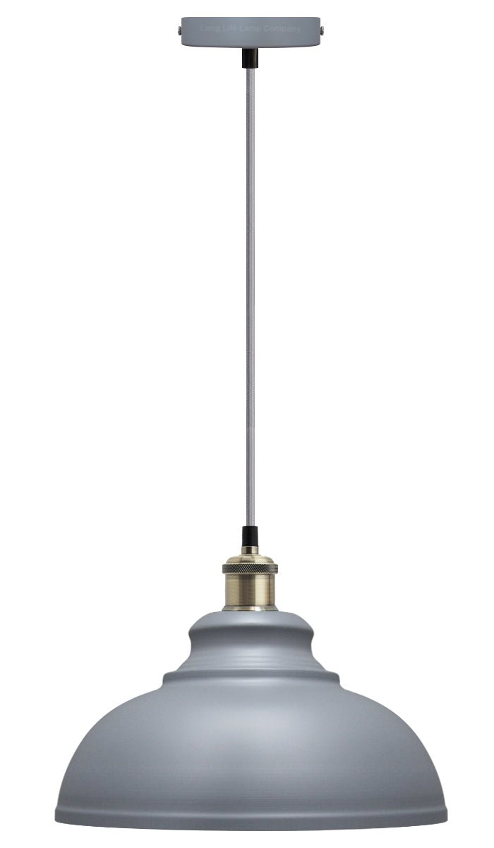 Vintage Ceiling Pendant Light Shade Grey Metal Brass Holder - Energy Light Bulbs - Free delivery on all orders
