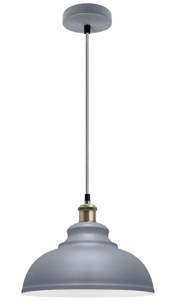 Vintage Ceiling Pendant Light Shade Grey Metal Brass Holder - Energy Light Bulbs - Free delivery on all orders
