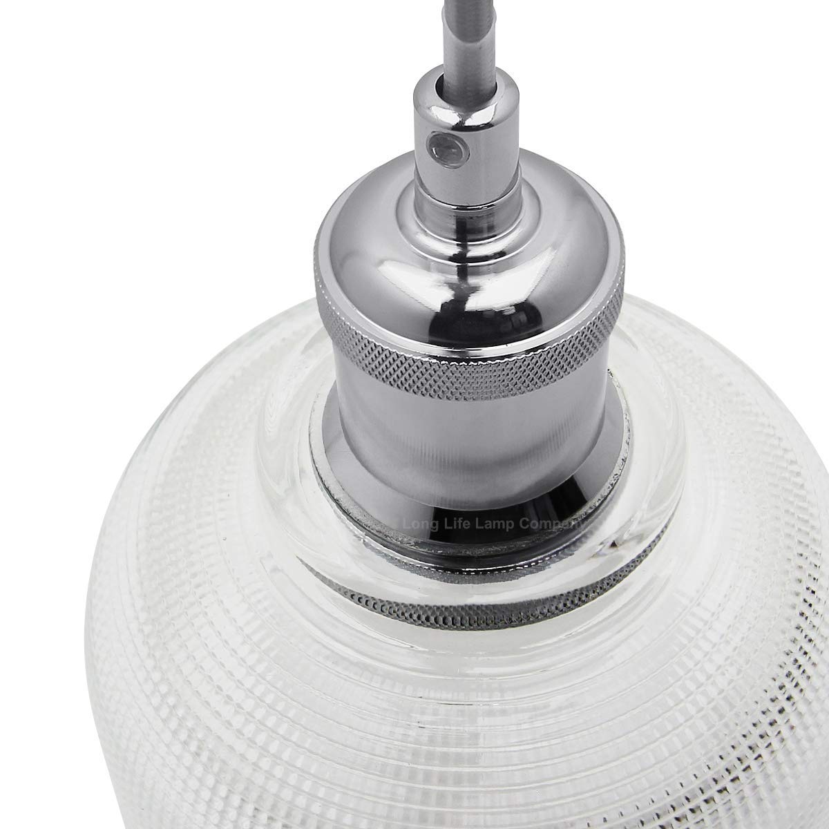 Vintage Chrome Pendant Light Shade Pressed Pattern Glass Bowl - Energy Light Bulbs - Free delivery on all orders