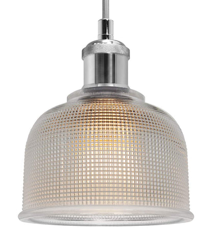 Vintage Chrome Pendant Light Shade Pressed Pattern Glass Bowl - Energy Light Bulbs - Free delivery on all orders