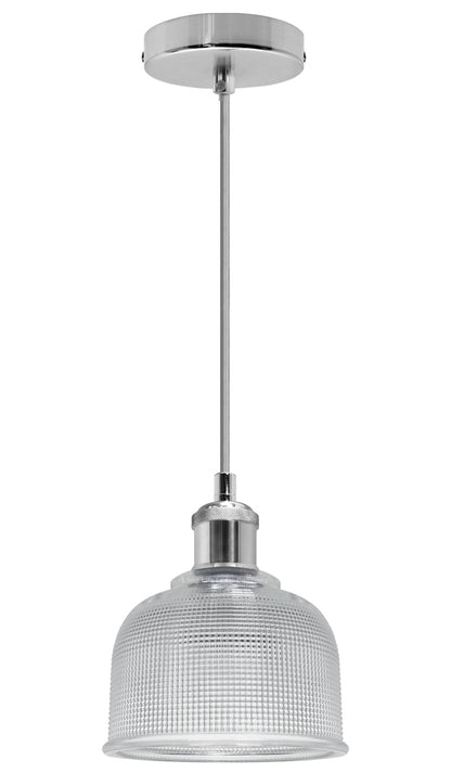 Vintage Chrome Pendant Light Shade Pressed Pattern Glass Bowl - Energy Light Bulbs - Free delivery on all orders
