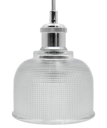 Vintage Chrome Pendant Light Shade Pressed Pattern Glass Bowl - Energy Light Bulbs - Free delivery on all orders