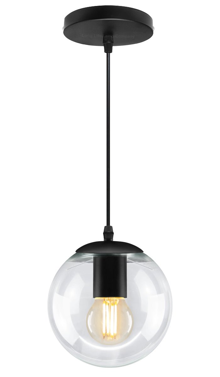 Vintage Clear Glass Globe Pendant Light Shade - Energy Light Bulbs - Free delivery on all orders