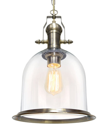 Vintage Clear Glass Pendant Light Antique Brass Bell Ceiling Lampshade Retro Industrial - Energy Light Bulbs - Free delivery on all orders