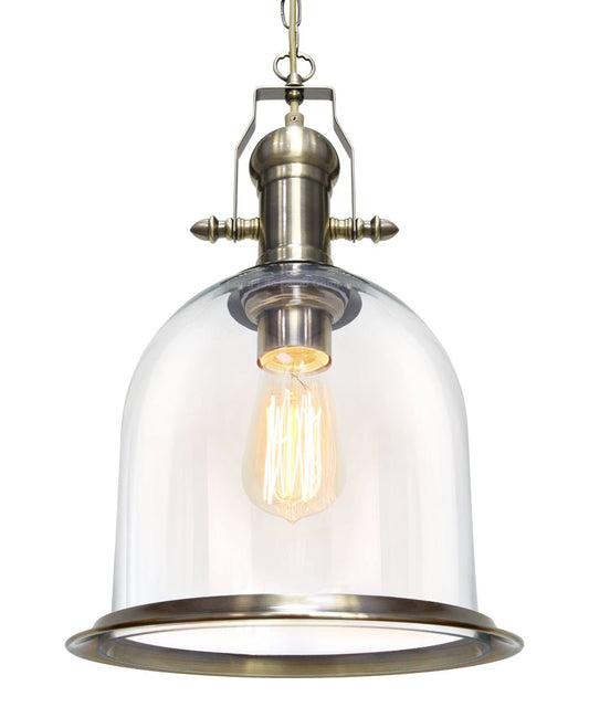 Vintage Clear Glass Pendant Light Antique Brass Bell Ceiling Lampshade Retro Industrial - Energy Light Bulbs - Free delivery on all orders