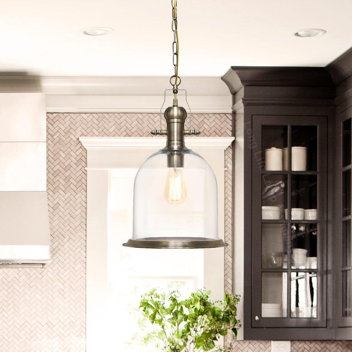 Vintage Clear Glass Pendant Light Antique Brass Bell Ceiling Lampshade Retro Industrial - Energy Light Bulbs - Free delivery on all orders