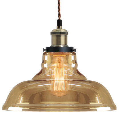 Vintage Glass Bowl Pendant Light Shade Smoked Antique Brass - Energy Light Bulbs - Free delivery on all orders