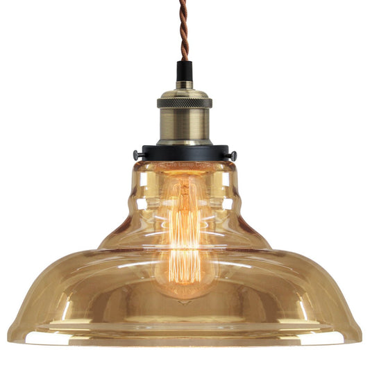 Vintage Glass Bowl Pendant Light Shade Smoked Antique Brass - Energy Light Bulbs - Free delivery on all orders