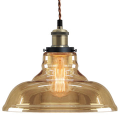 Vintage Glass Bowl Pendant Light Shade Smoked Antique Brass