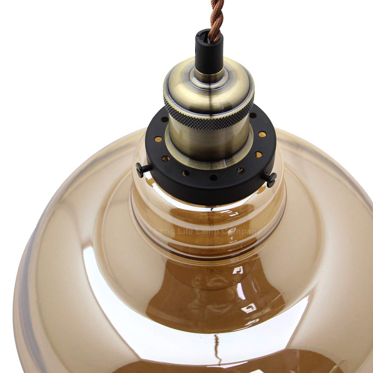 Vintage Glass Bowl Pendant Light Shade Smoked Antique Brass - Energy Light Bulbs - Free delivery on all orders