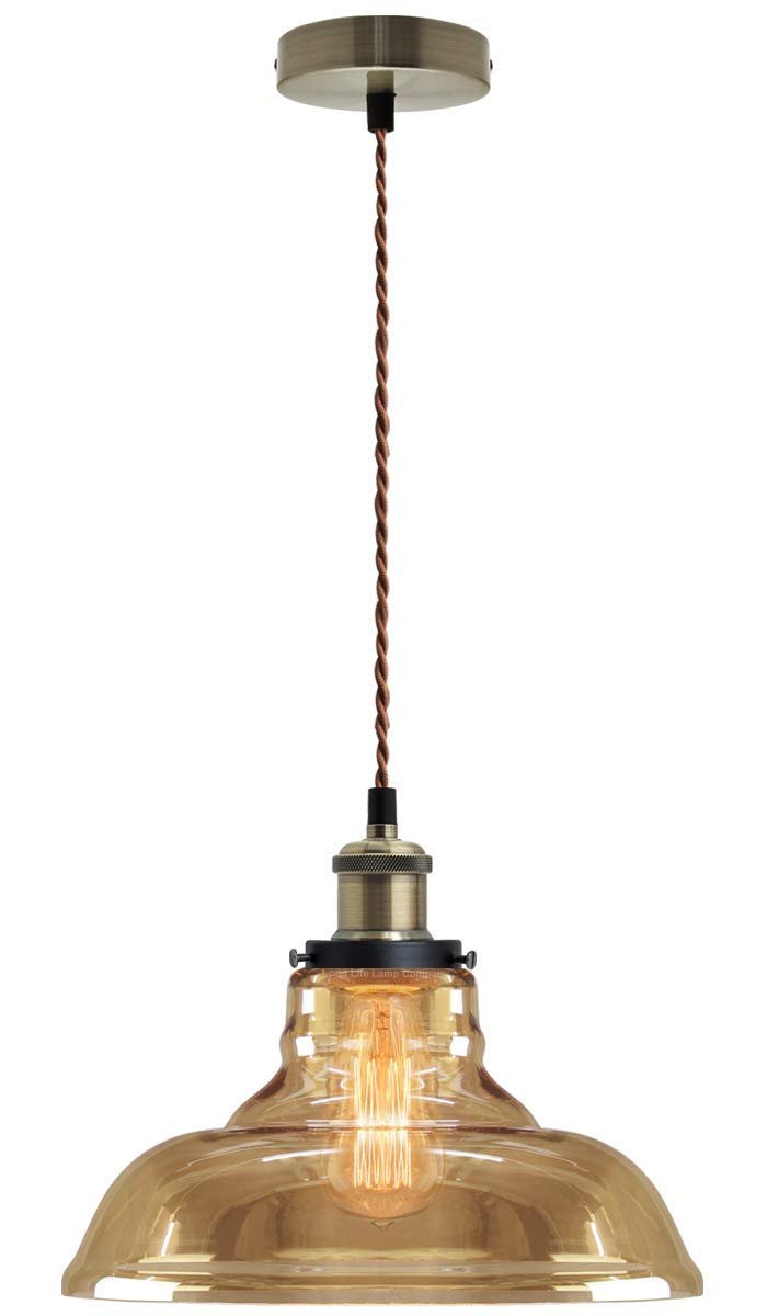 Vintage Glass Bowl Pendant Light Shade Smoked Antique Brass - Energy Light Bulbs - Free delivery on all orders