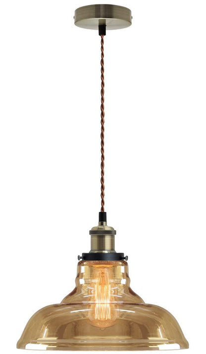 Vintage Glass Bowl Pendant Light Shade Smoked Antique Brass - Energy Light Bulbs - Free delivery on all orders