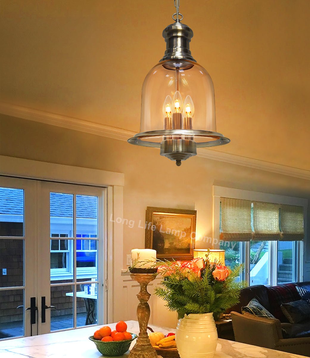Vintage Glass Pendant Light Brass Hanging Antique Ceiling Chandelier Candle Lantern - Energy Light Bulbs - Free delivery on all orders