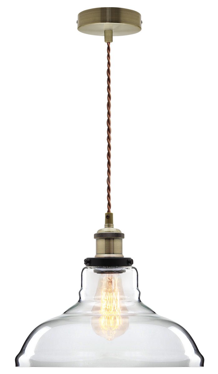 Vintage Glass Shade Pendant Antique Brass Hanging Ceiling Light - Energy Light Bulbs - Free delivery on all orders