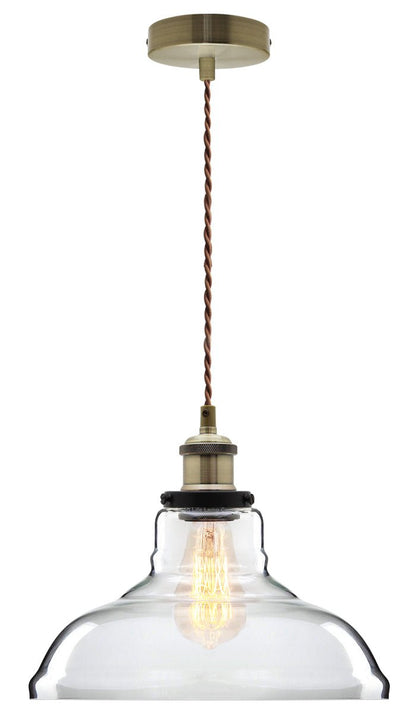 Vintage Glass Shade Pendant Antique Brass Hanging Ceiling Light - Energy Light Bulbs - Free delivery on all orders