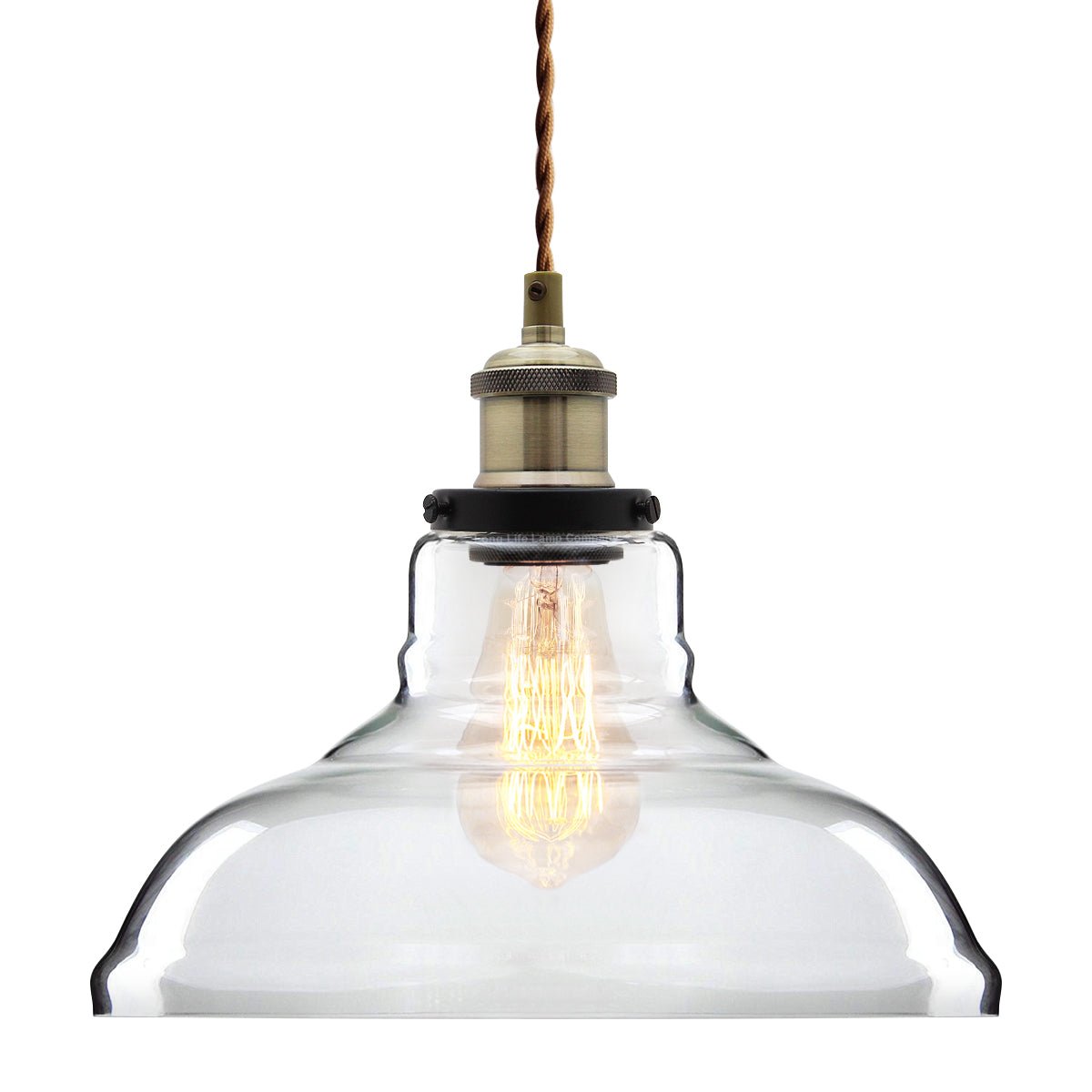 Vintage Glass Shade Pendant Antique Brass Hanging Ceiling Light - Energy Light Bulbs - Free delivery on all orders