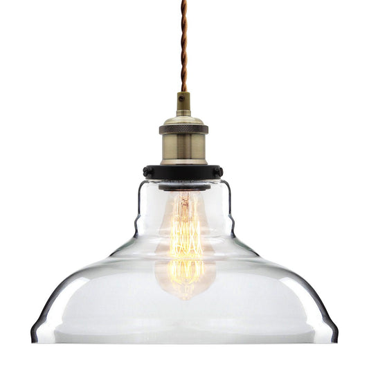 Vintage Glass Shade Pendant Antique Brass Hanging Ceiling Light - Energy Light Bulbs - Free delivery on all orders