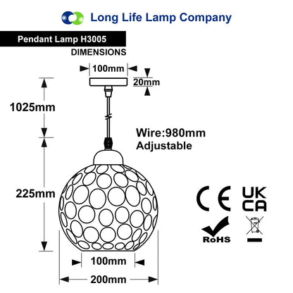 Vintage Globe Ceiling Pendant Light Smoked Grey Ripple Glass Lamp Shade H3005 - Free delivery on all orders