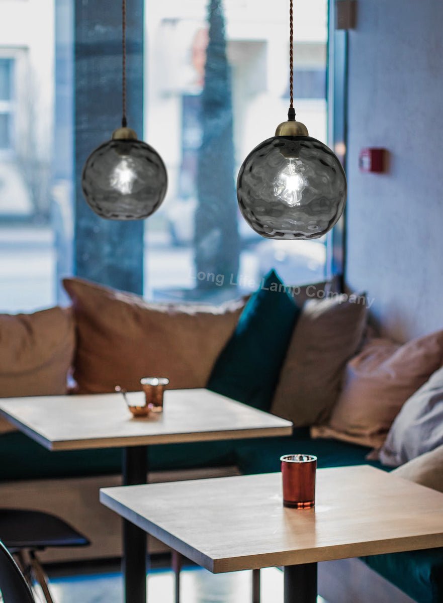 Vintage Globe Smoked Grey Ripple Glass Ceiling Pendant Lamp Glass - Energy Light Bulbs - Free delivery on all orders