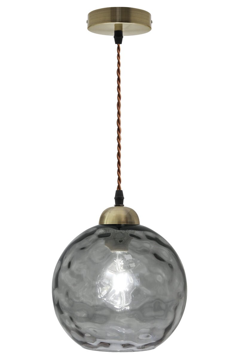 Vintage Globe Smoked Grey Ripple Glass Ceiling Pendant Lamp Glass - Energy Light Bulbs - Free delivery on all orders